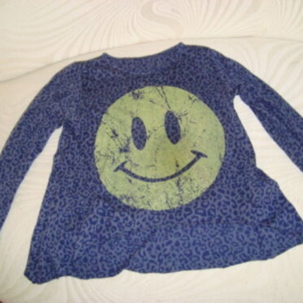TEASE BLUE YELLOW LEOPARD SMILEY FACE TOP